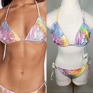 Mara Hoffman Rae Tie Dye Pastel Multicolor Two Piece Bikini Swim Set Size XL